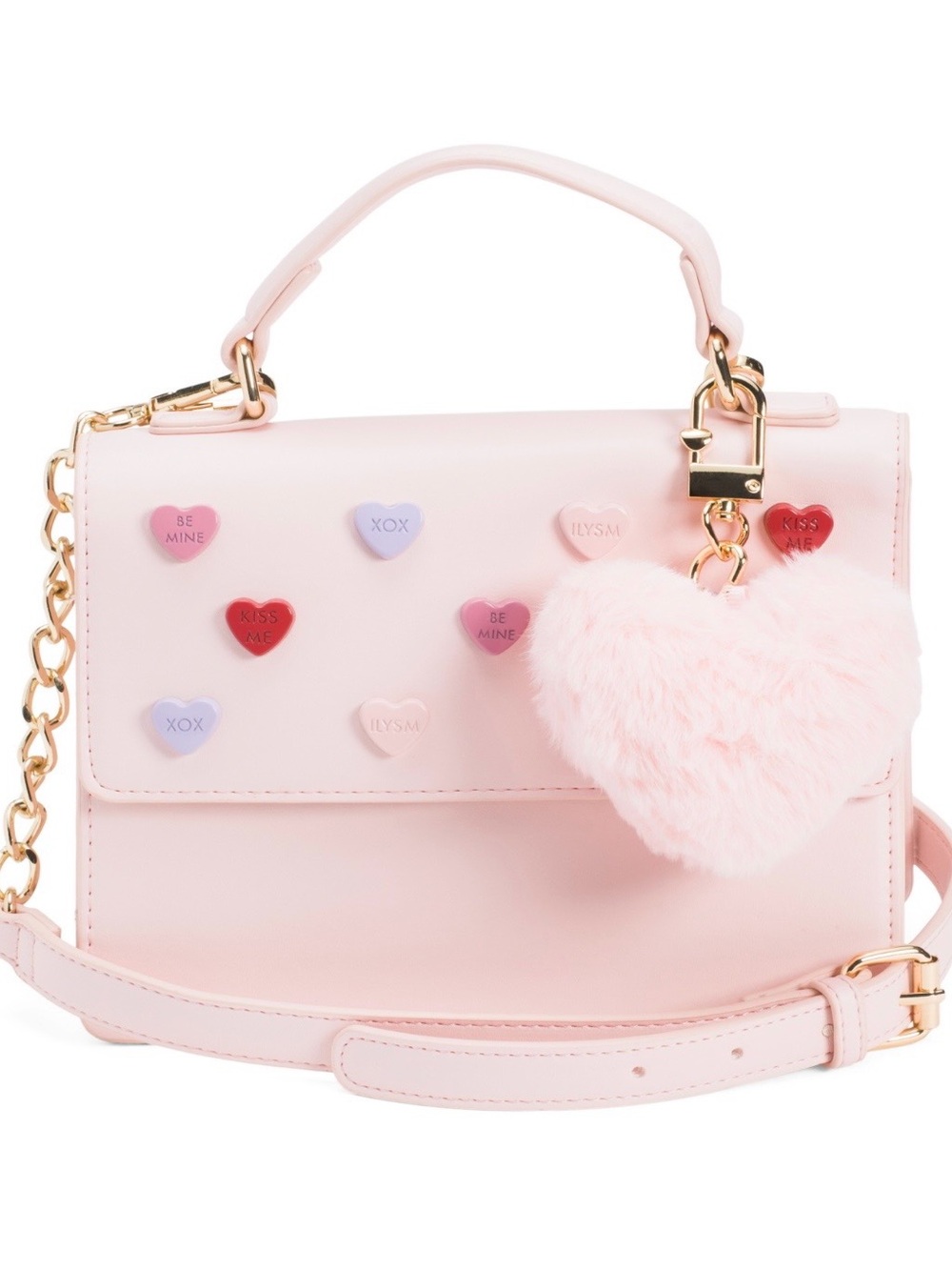 Betsey Johnson Pink Candy Heart Charm Top-Handle Crossbody Bag